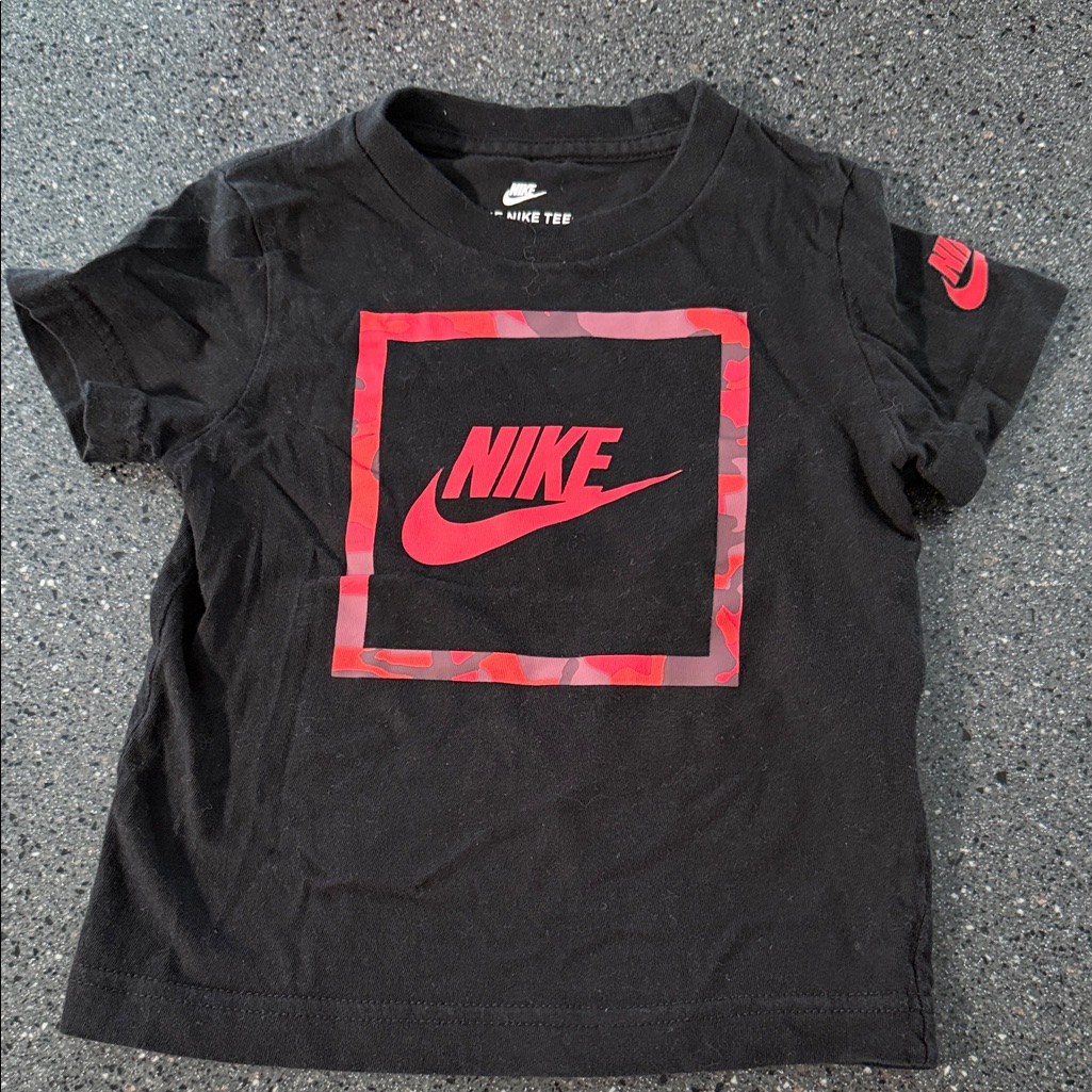 Nike Kids Black Tee With Red Camo Logo